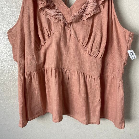 Old Navy Top Womens 4X Peach Ruffle Crochet Peplum Smocked Babydoll Blouse NWT - Picture 6 of 11